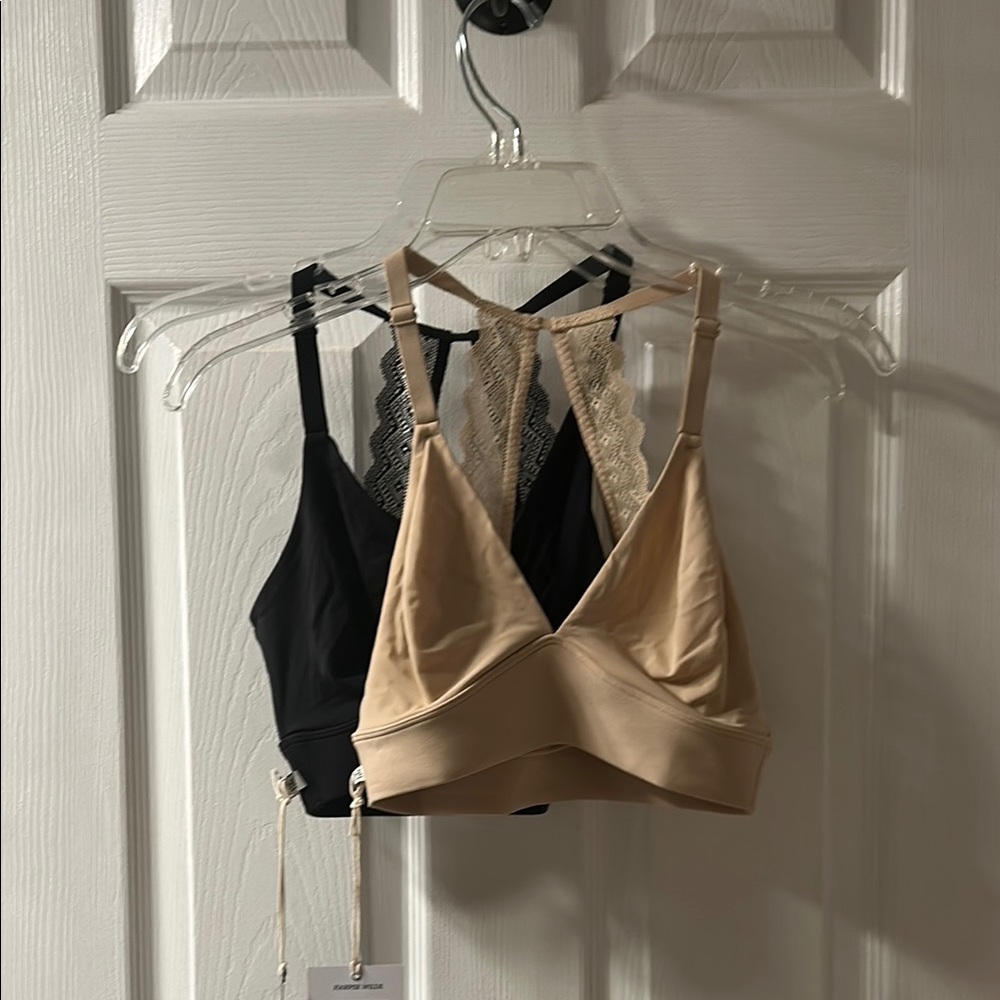 Chic Lace Trim Beige and Black Bralette Set